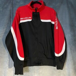 Givova Giovanni Acanfora Jacket M Black W/ Red & White‎ Racing Stripes Full Zip